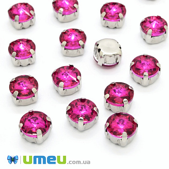 Шатон круглый 14 мм, Темное серебро, Малиновый (KAB-052711)
