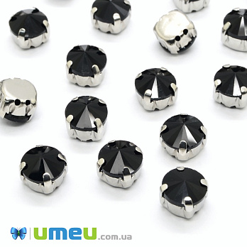 Шатон круглый 14 мм, Темное серебро, Черный (KAB-052718)