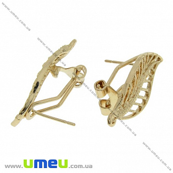 Пусети з засувкою, Листочки, Золото, 27х12 мм (OSN-031770)