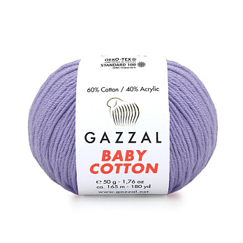 Пряжа Gazzal Baby Cotton №3420, 50 г, 165 м, Сиреневая (YAR-062511)