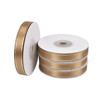 Атласная лента с люрексом, 10 мм, Коричневая с серебром (LEN-061075)