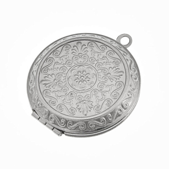 Медальон Круглый c узором из нержавеющей стали, 35х31х7,5 мм, Темное серебро (STL-061288)