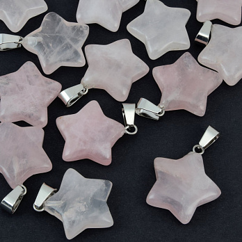 Подвеска Звезда, Натур. камень Кварц розовый, 23х20 мм (POD-031872)