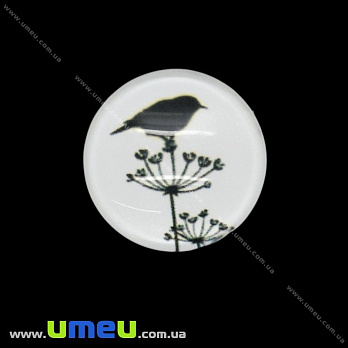 Кабошон скляний з принтом Пташка, 18 мм, Круглий (KAB-019943)