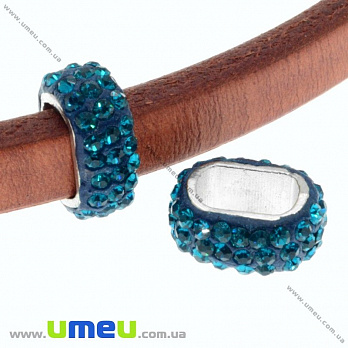 Бусина Regaliz (Licorice) со стразами, 16х13х7 мм, Бирюзовая (BUS-016907)