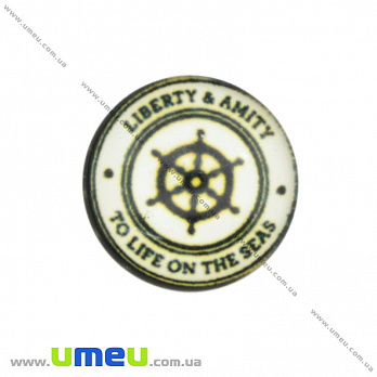 Кабошон скляний з принтом Морський штурвал, 16 мм, Круглий (KAB-017667)