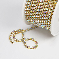 Стразовий ланцюг SS10 (2,6 мм), Золото, Стрази скляні білі АВ (ZEP-047556)