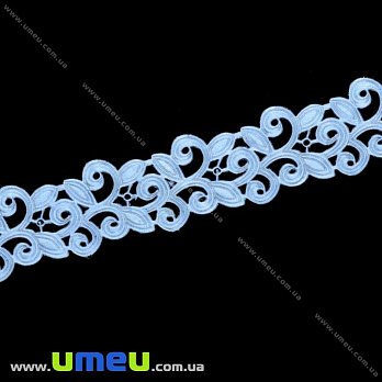 Тесьма тисненая Листики, 20 мм, Голубая (LEN-019721)