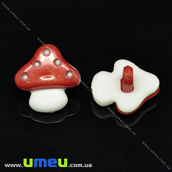 Пуговица пластиковая на ножке Грибочек, 15х15 мм, Красная (PUG-017764)
