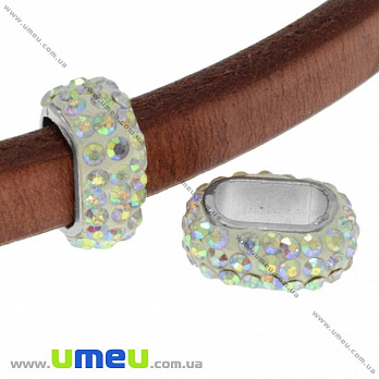 Бусина Regaliz (Licorice) со стразами, 16х13х7 мм, Белая АВ (BUS-016913)