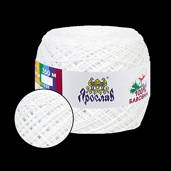 Пряжа Ярослав Бавовна 14/2, 50 г, 350 м, Белая 01 (YAR-058963)