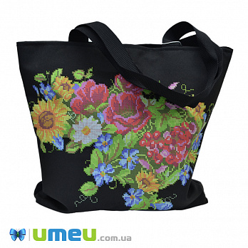 Сумка с принтом под вышивку, Цветы, Черная (SXM-044489)