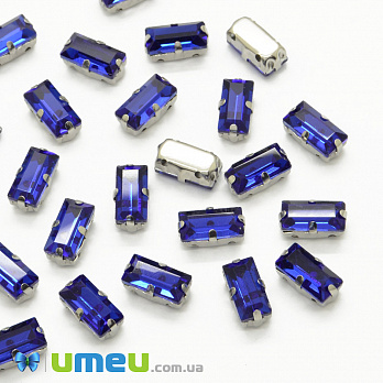 Шатон прямокутний 10х5 мм, Темне срібло, Синій (KAB-040980)