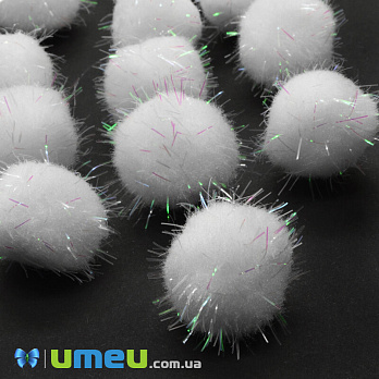 Помпоны с люрексом 2,5 см, Белые (DIF-042622)