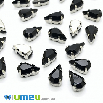 Шатон крапля 13х8 мм, Темне срібло, Чорний (KAB-040679)