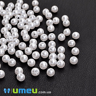 Бусина пластикова Кругла Перли, 4 мм, Біла (BUS-049280)