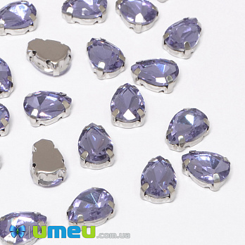 Шатон капля 10х7 мм, Темное серебро, Сиреневый (KAB-040755)