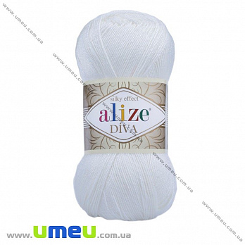 Пряжа Alize Diva 100 г, 350 м, Белая 55 (YAR-025139)