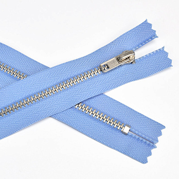 Блискавка брючна металева нероз'ємна, 18 см, Тип 4, Блакитна, Срібло (ZIP-060428)