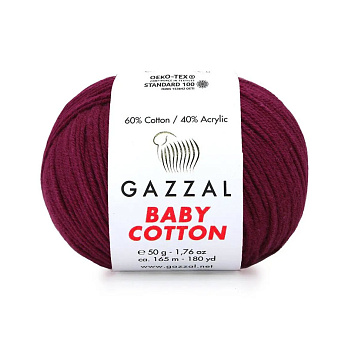 Пряжа Gazzal Baby Cotton №3442, 50 г, 165 м, Бордова (YAR-060769)