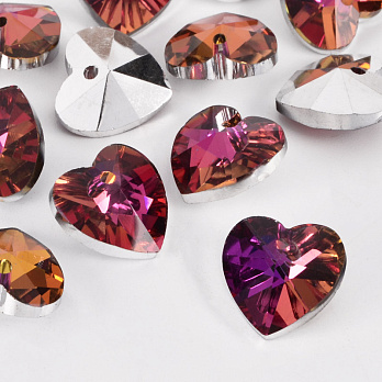 Подвеска стеклянная Сердце, 14х14 мм, Золотисто-малиновая (POD-054596)