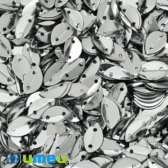 Паєтки Індія човник, 9х6 мм, Сріблясті (PAI-037996)