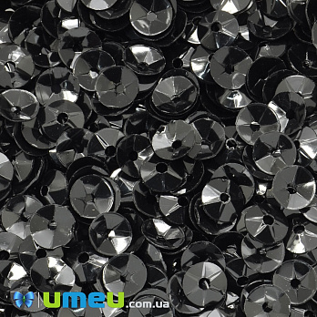 Паєтки Індія чаша, 6 мм, Чорні (PAI-037830)