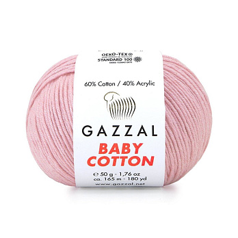 Пряжа Gazzal Baby Cotton №3444, 50 г, 165 м, Пудрова (YAR-062516)
