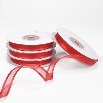 Стрічка з органзи з атласним кантом, 10 мм, Червона (LEN-056776)