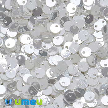 Пайетки Индия круглые плоские (смещённое отверстие), 4 мм, Белые (PAI-037455)