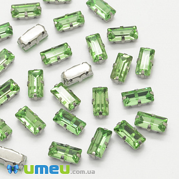 Шатон прямокутний 10х5 мм, Темне срібло, Салатовий (KAB-040970)