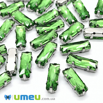 Шатон прямокутний 15х5 мм, Темне срібло, Зелений (KAB-038005)