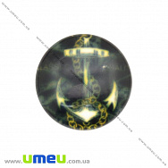 Кабошон стекл. с принтом Морской якорь, 16 мм, Круглый (KAB-017647)