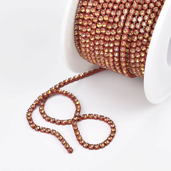 Стразовая цепь SS6 - 2,0 мм, Коричневая, Стразы стеклянные белые хамелеон (ZEP-061025)