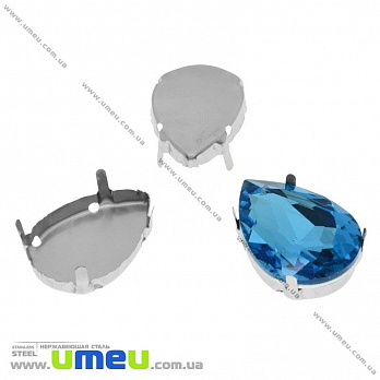 Оправа-цапы из нержавеющей стали под риволи Капля, 25х18 мм, Темное серебро (STL-029944)