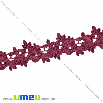 Тесьма тисненая Розочки, 20 мм, Бордовая (LEN-025659)