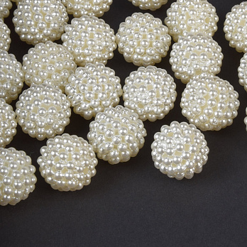 Бусины пластиковые Ежевика, Круглые Жемчуг, 14 мм, Кремовые (BUS-059621)