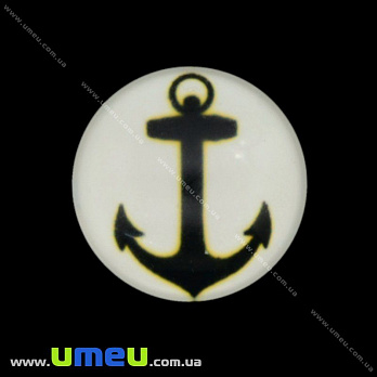Кабошон скляний з принтом Морський якір, 16 мм, Круглий (KAB-017685)