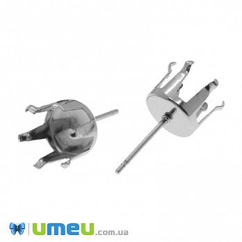 Пусеты из нерж. стали под страз 10 мм, 18х10 мм, Темное серебро (STL-039718)