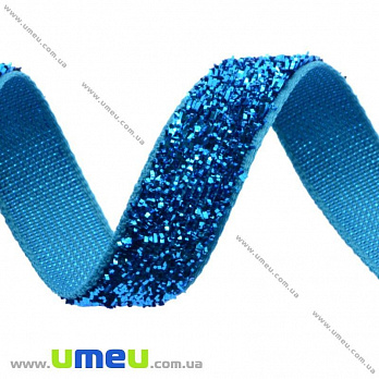Стрічка оксамитова з люрексом, 10 мм, Блакитна (LEN-017368)