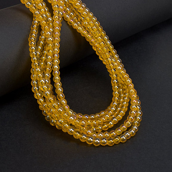 Бусины стеклянные прозрачные, 4,5 мм, Круглые, Оранжевые АВ (BUS-057250)