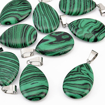 Подвеска Капля плоская, Синт. камень Малахит, 27х16 мм (POD-020872)