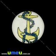 Кабошон стекл. с принтом Морской якорь, 16 мм, Круглый (KAB-017675)