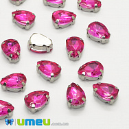 Шатон крапля 10х7 мм, Темне срібло, Малиновий (KAB-040745)