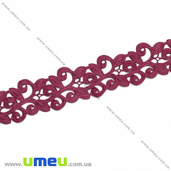 Тесьма тисненая Листики, 20 мм, Бордовая (LEN-019717)