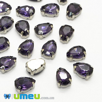 Шатон капля 10х7 мм, Темное серебро, Фиолетовый (KAB-040746)