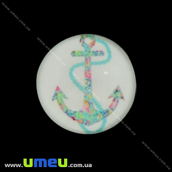 Кабошон стекл. с принтом Морской якорь, 16 мм, Круглый (KAB-017677)