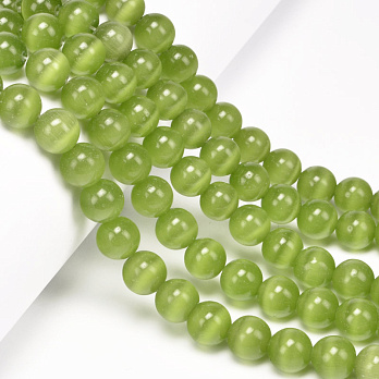 Бусины Кошачий глаз, Синт. камень, 10 мм, Оливковые, Круглые (BUS-054217)