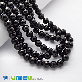 Бусины стеклянные Жемчуг Premium, 8 мм, Черные, Круглые (BUS-048948)