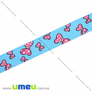 Репсовая лента с рисунком Бантики, 25 мм, Голубая (LEN-016573)